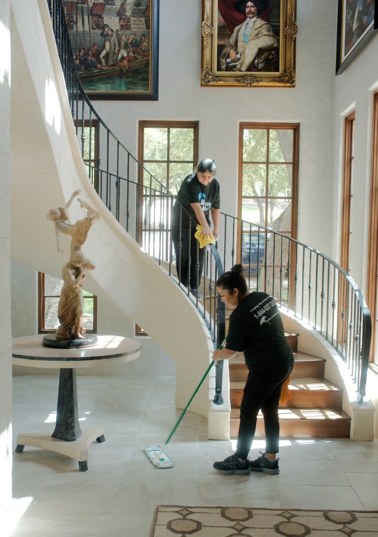 Professional cleaner in white protective suit